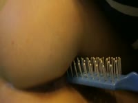 Boyfriend uses hair brush on girlfriends tight teen pussy in this new xxx insertion footage